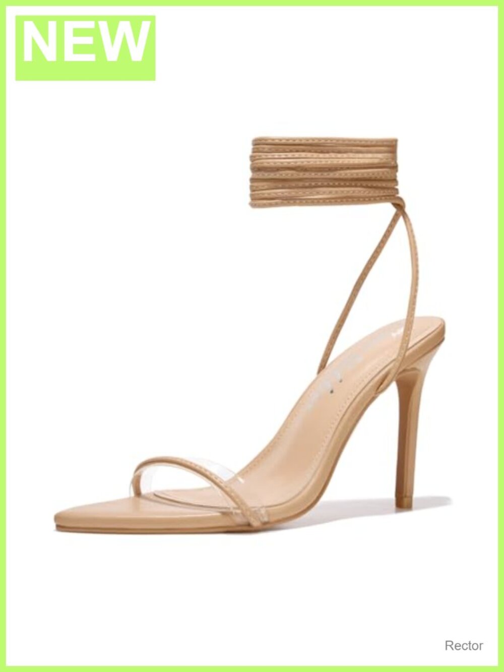 Lace Up Stiletto Heel Sandals, Pointed Open Toe Clear Strap Ankle Wrap High